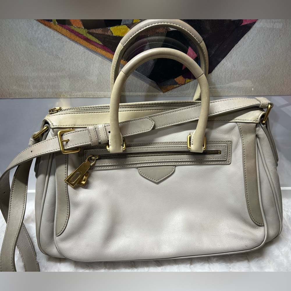 MARC JACOBS Taupe Leather Top Handle Bag with Long Strap